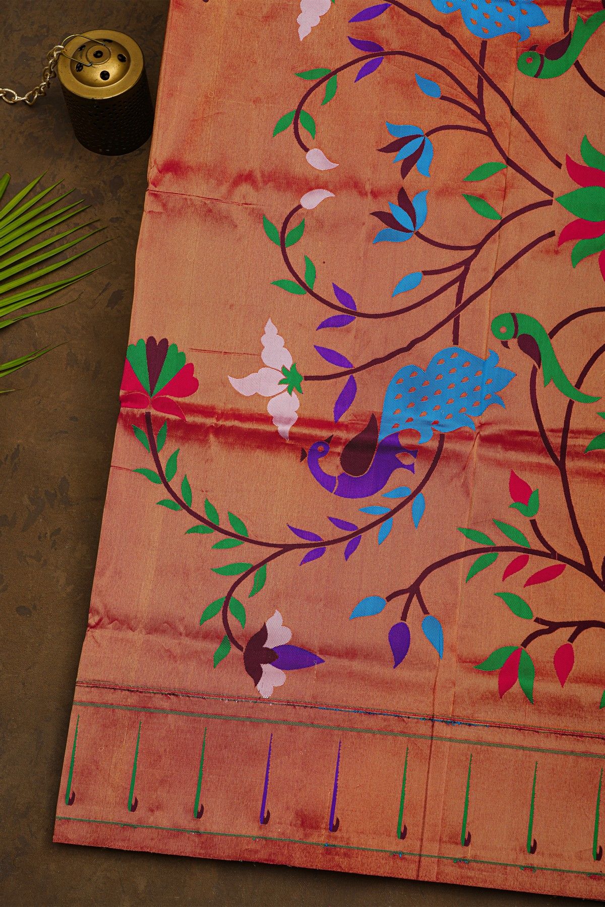 Narayanpet Silk Dark Wine Saree With Muniya Buttis Border