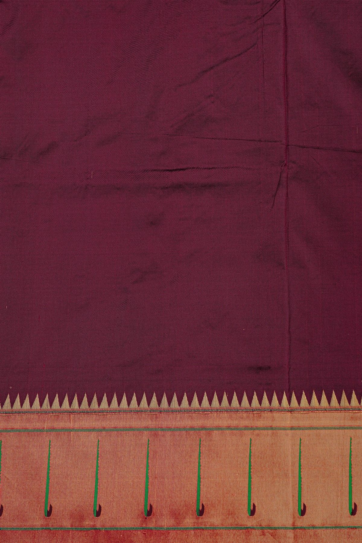 Narayanpet Silk Dark Wine Saree With Muniya Buttis Border