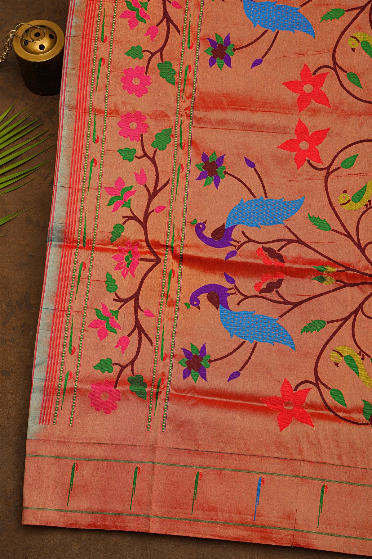 Narayanpet Silk Mint Green Saree With Muniya Buttis Border