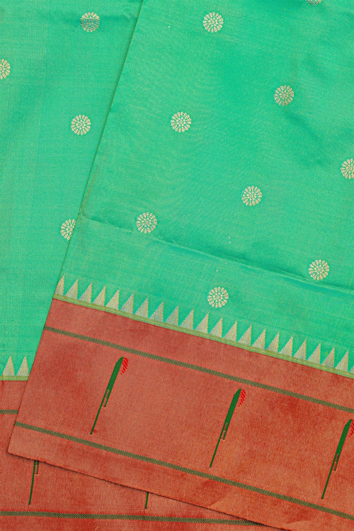 Narayanpet Silk Mint Green Saree With Muniya Buttis Border