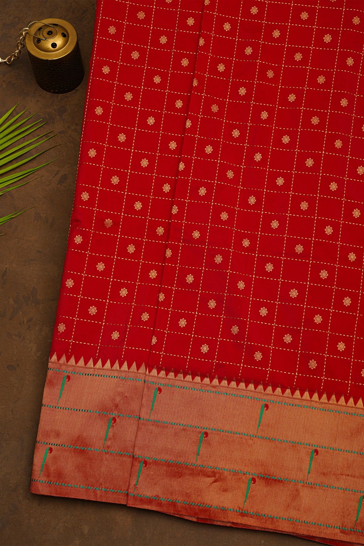 Narayanpet Silk Red Saree With Muniya Buttis Border