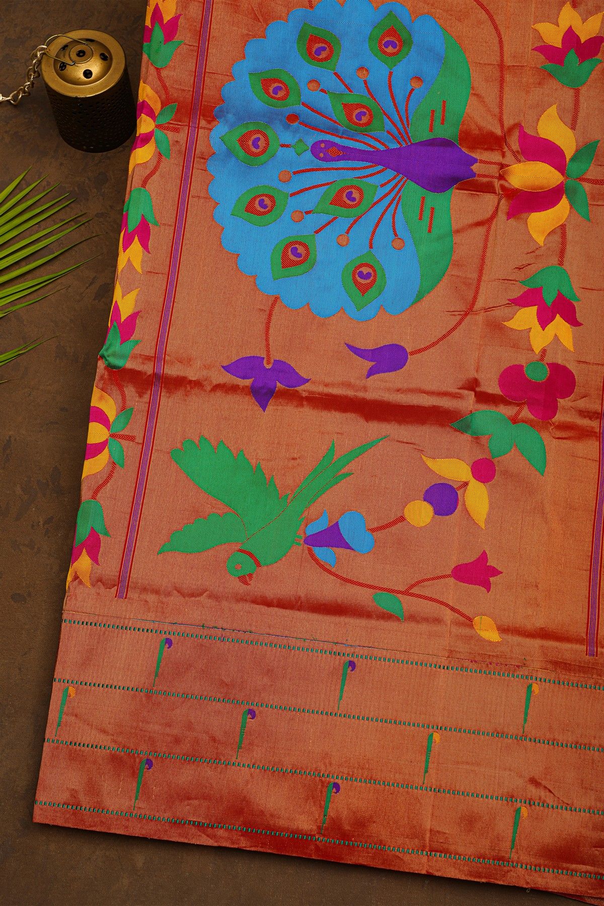 Narayanpet Silk Red Saree With Muniya Buttis Border