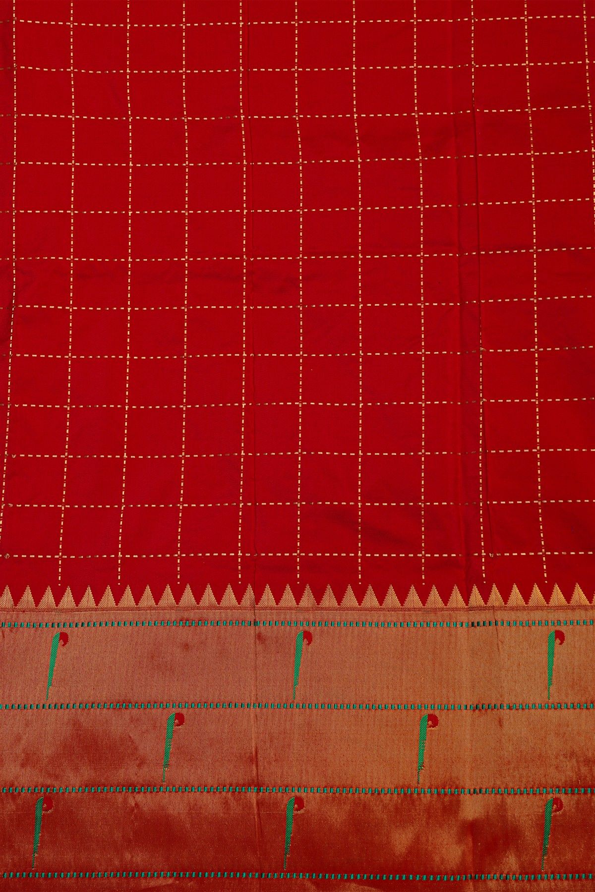Narayanpet Silk Red Saree With Muniya Buttis Border