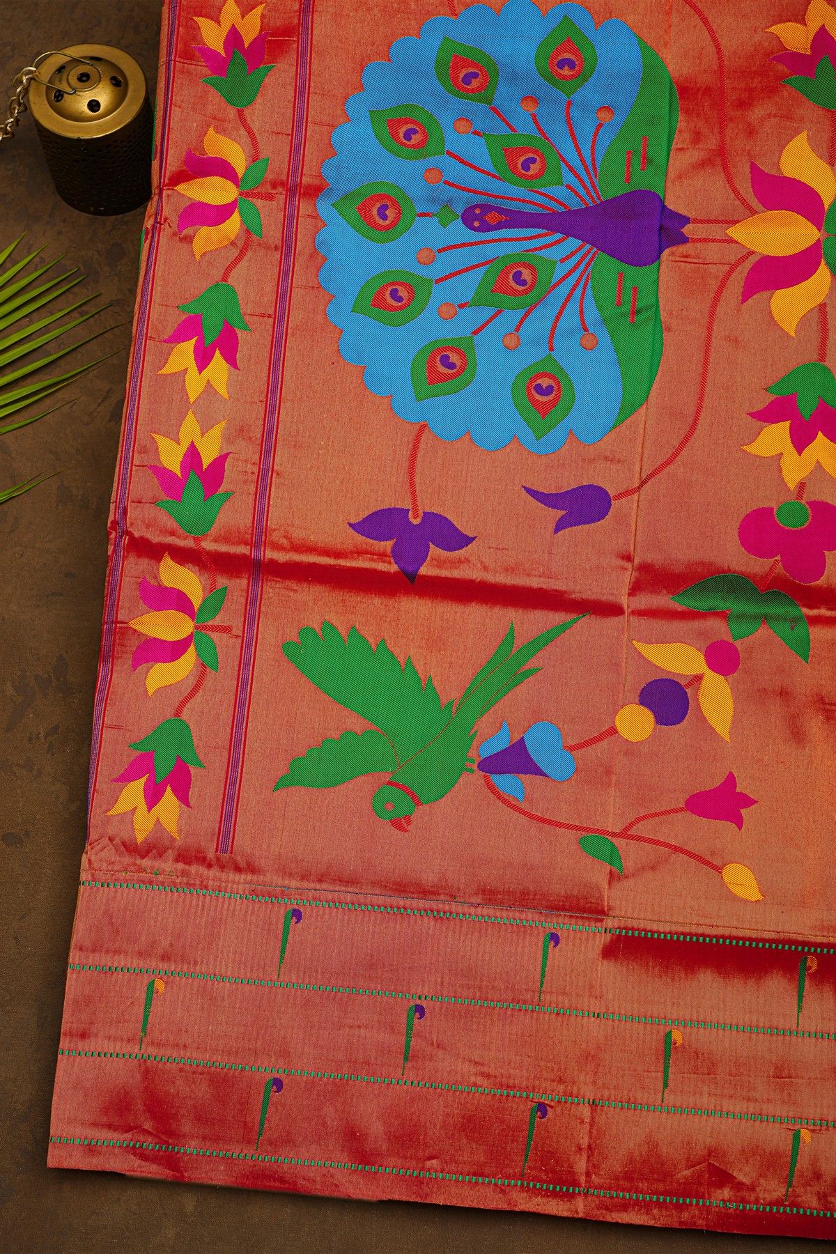 Narayanpet Silk Rani Pink Saree With Muniya Buttis Border