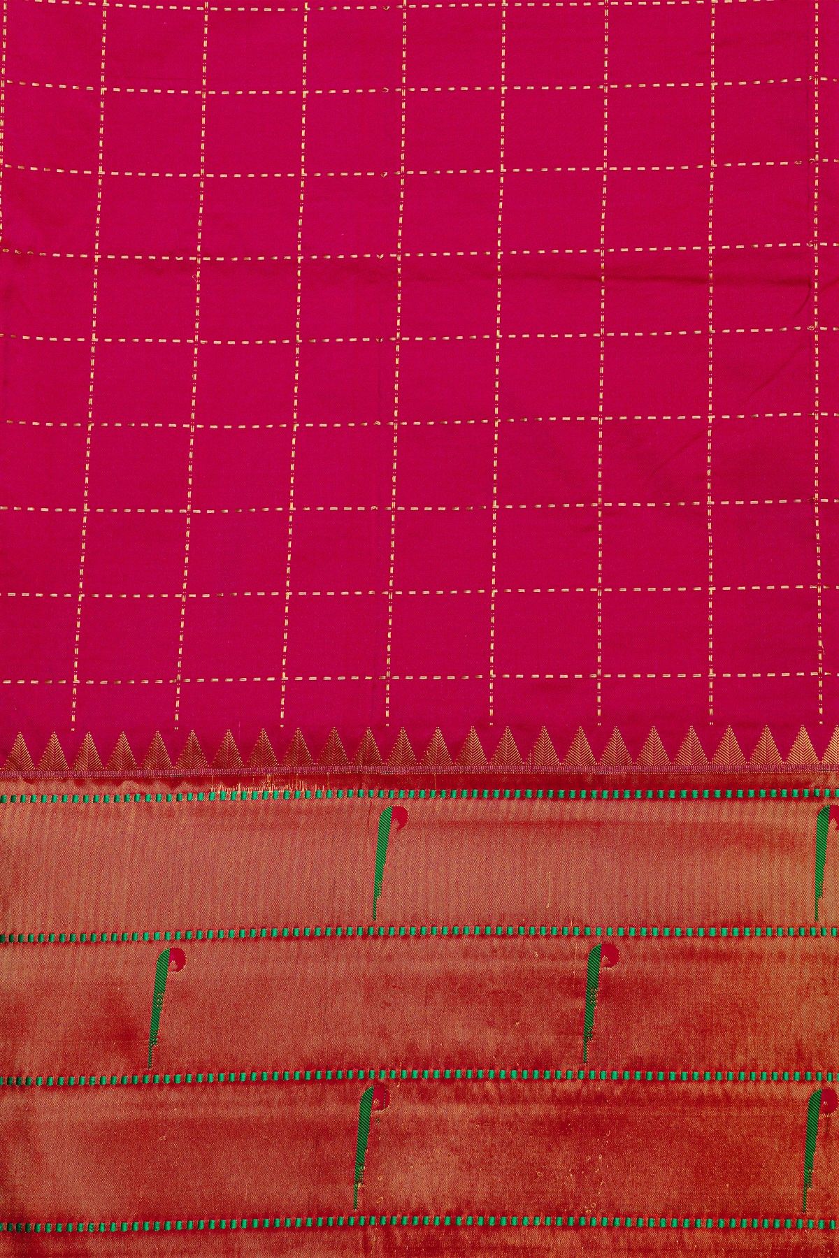 Narayanpet Silk Rani Pink Saree With Muniya Buttis Border