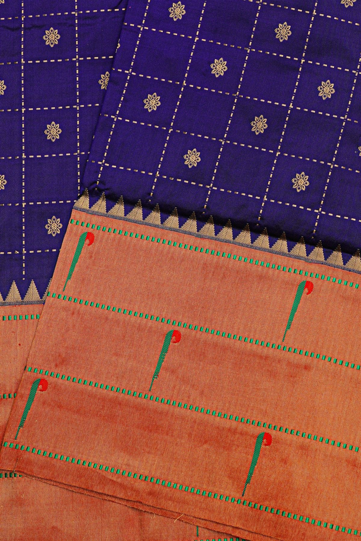 Narayanpet Silk Royal Blue Saree With Muniya Buttis Border