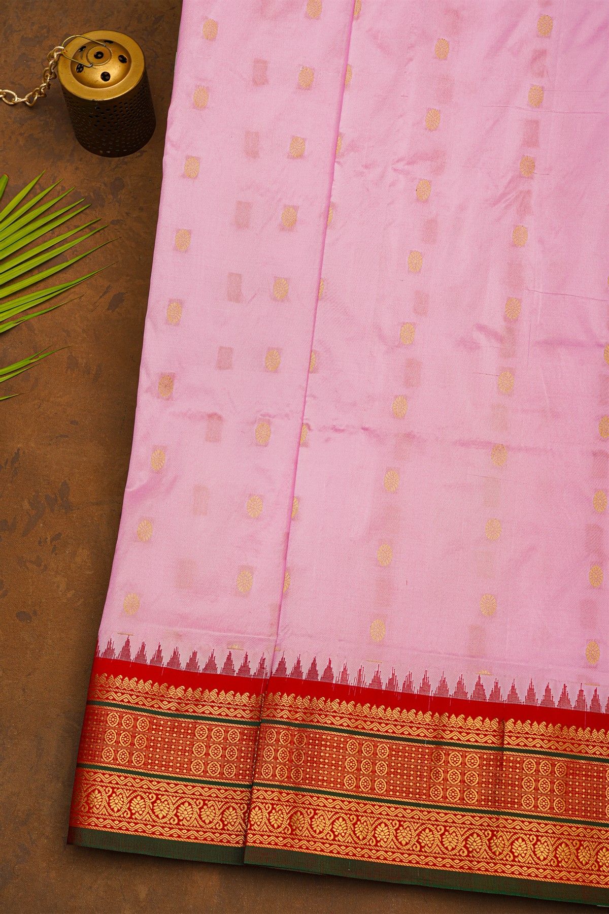 Narayanpet Silk Baby Pink Saree With Temples Border