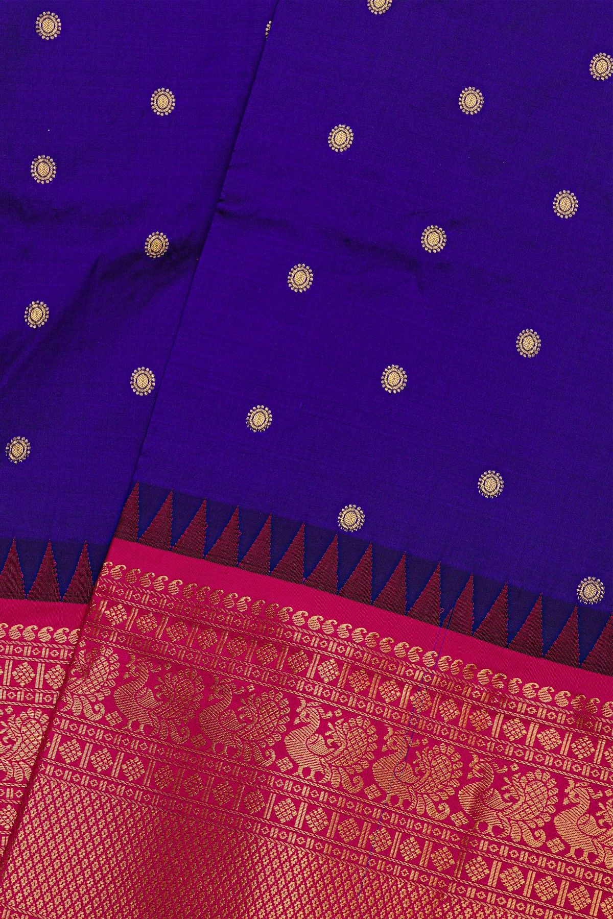 Narayanpet Silk Royal Blue Saree With Peacocks Border