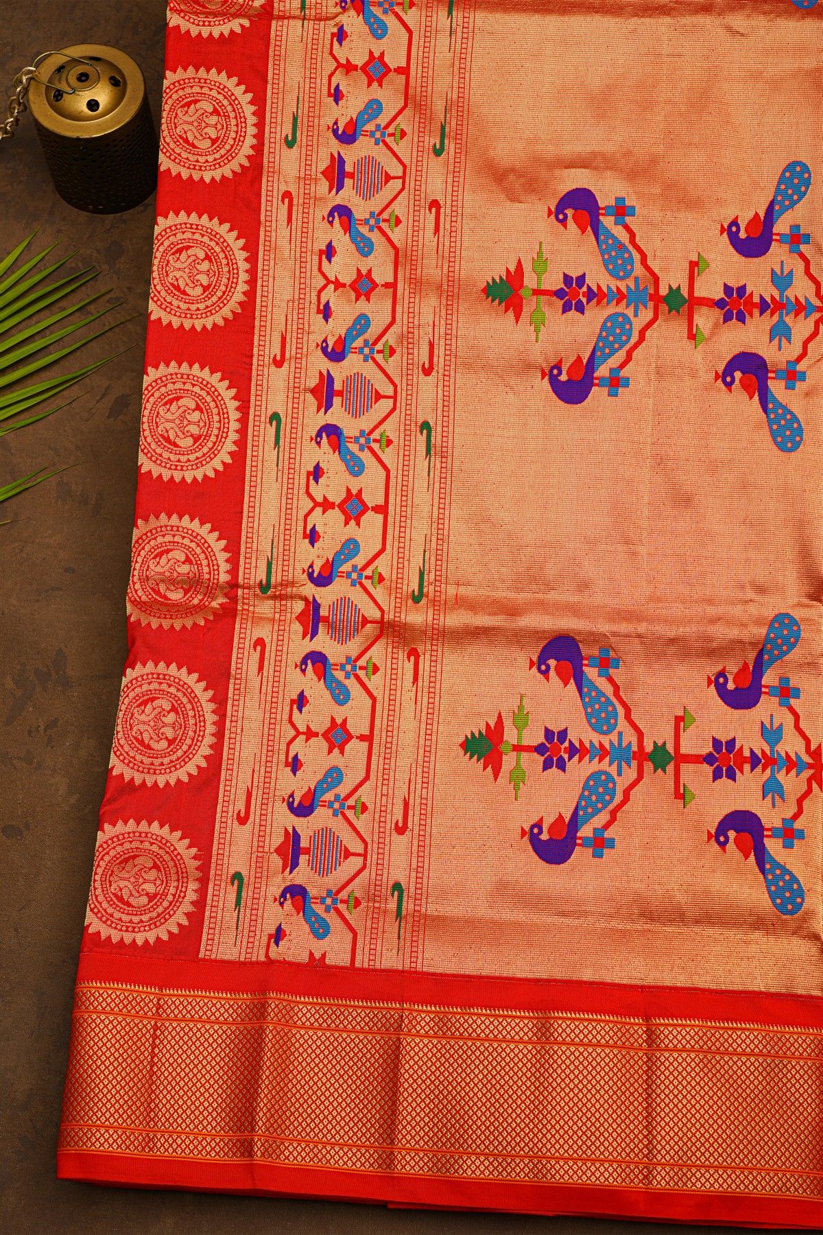 Narayanpet Silk Parrot Green Saree With Florals And Peacocks In Paithani Pallu