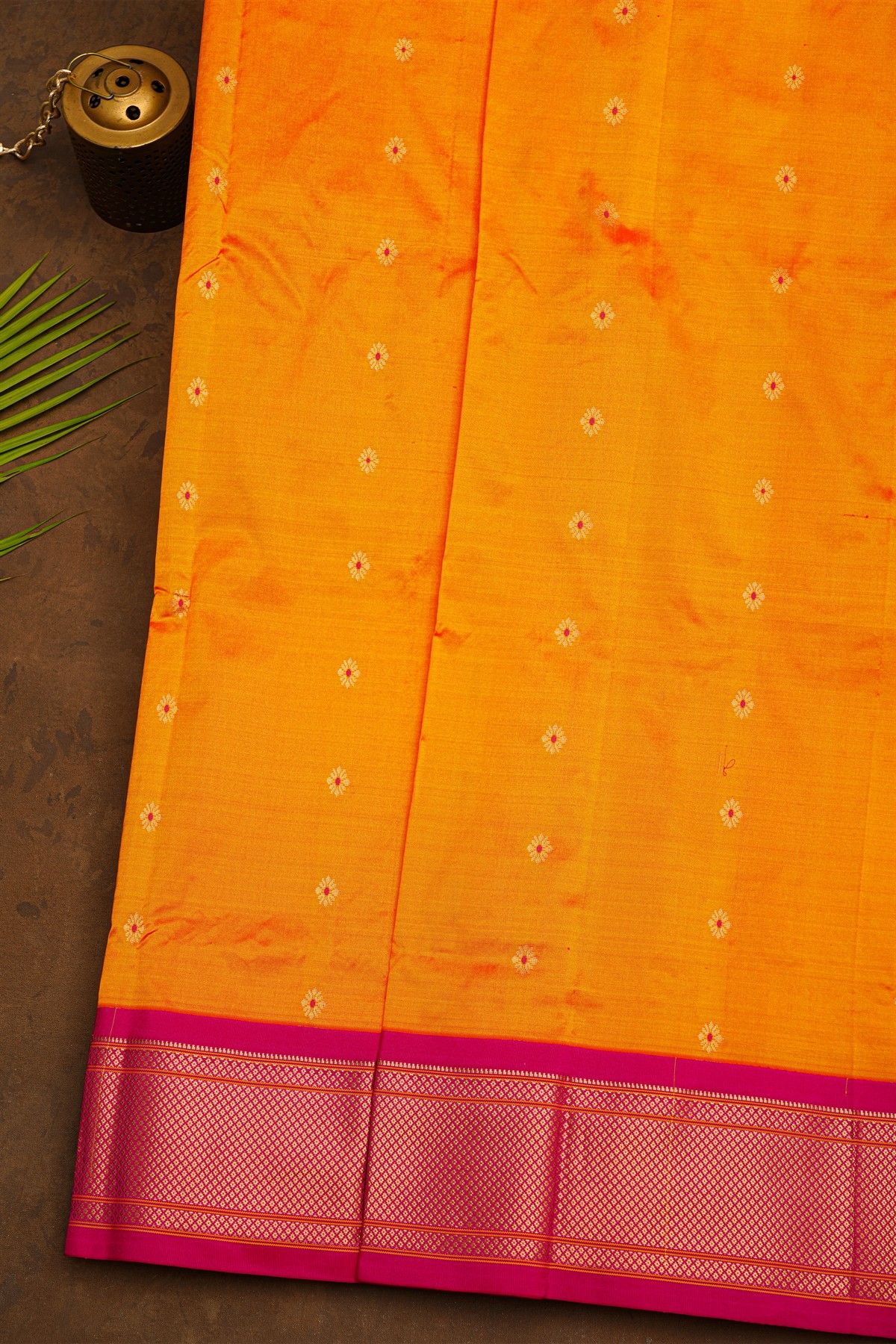 Narayanpet Silk Mustard Yellow Saree With Florals And Peacocks In Paithani Pallu