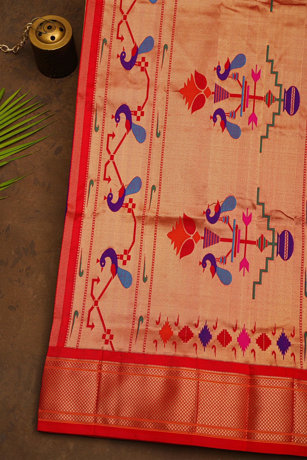 Narayanpet Silk Violet Saree With Florals And Peacocks In Paithani Pallu