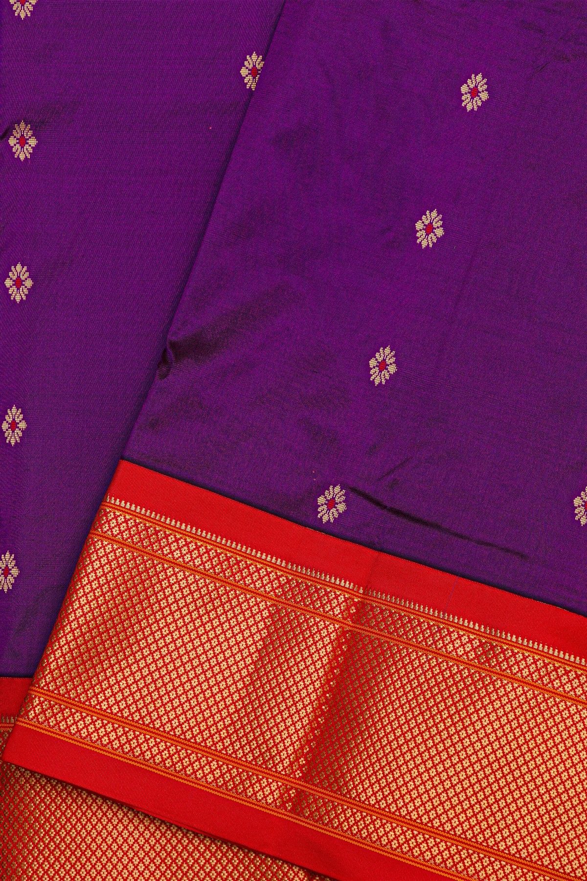 Narayanpet Silk Violet Saree With Florals And Peacocks In Paithani Pallu