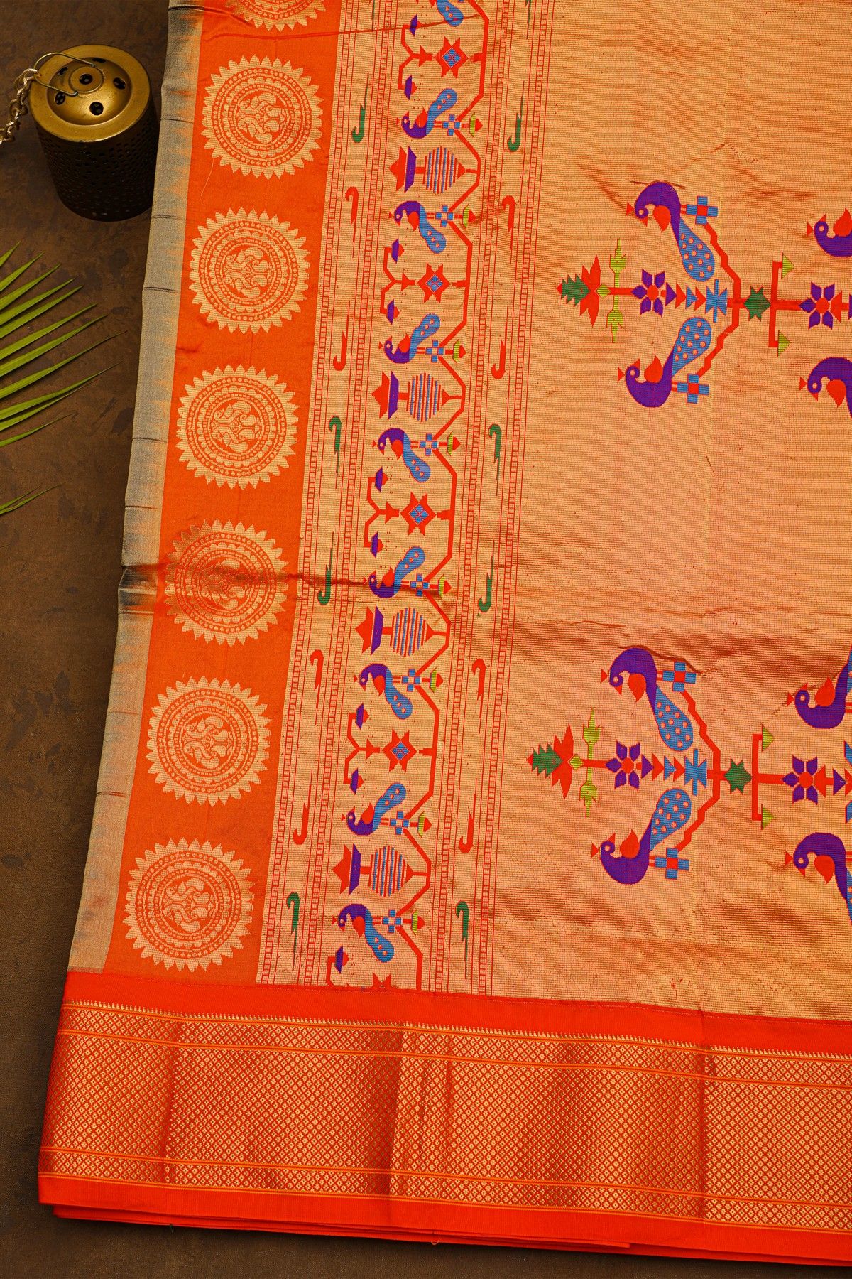 Narayanpet Silk Bottle Green Saree With Florals And Peacocks In Paithani Pallu
