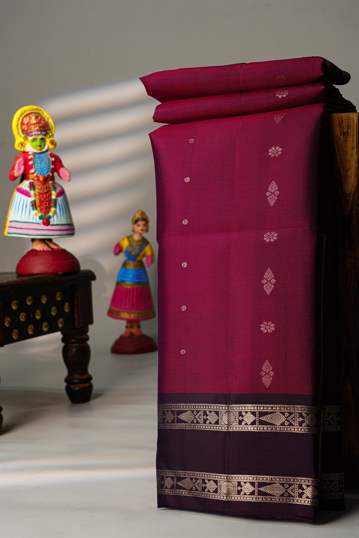 Coimbatore Silk Wine And Pink Saree With Gap Border