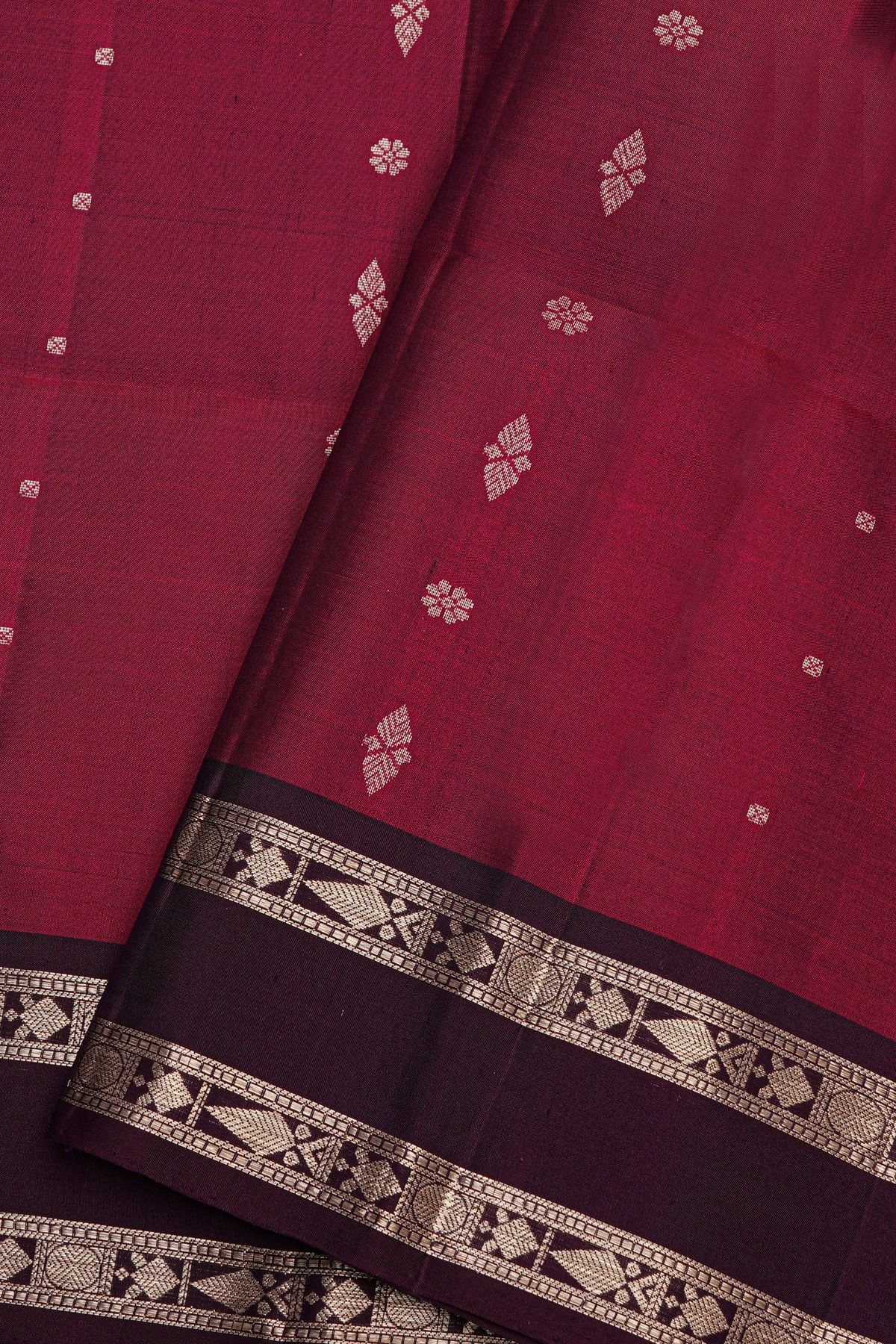 Coimbatore Silk Wine And Pink Saree With Gap Border