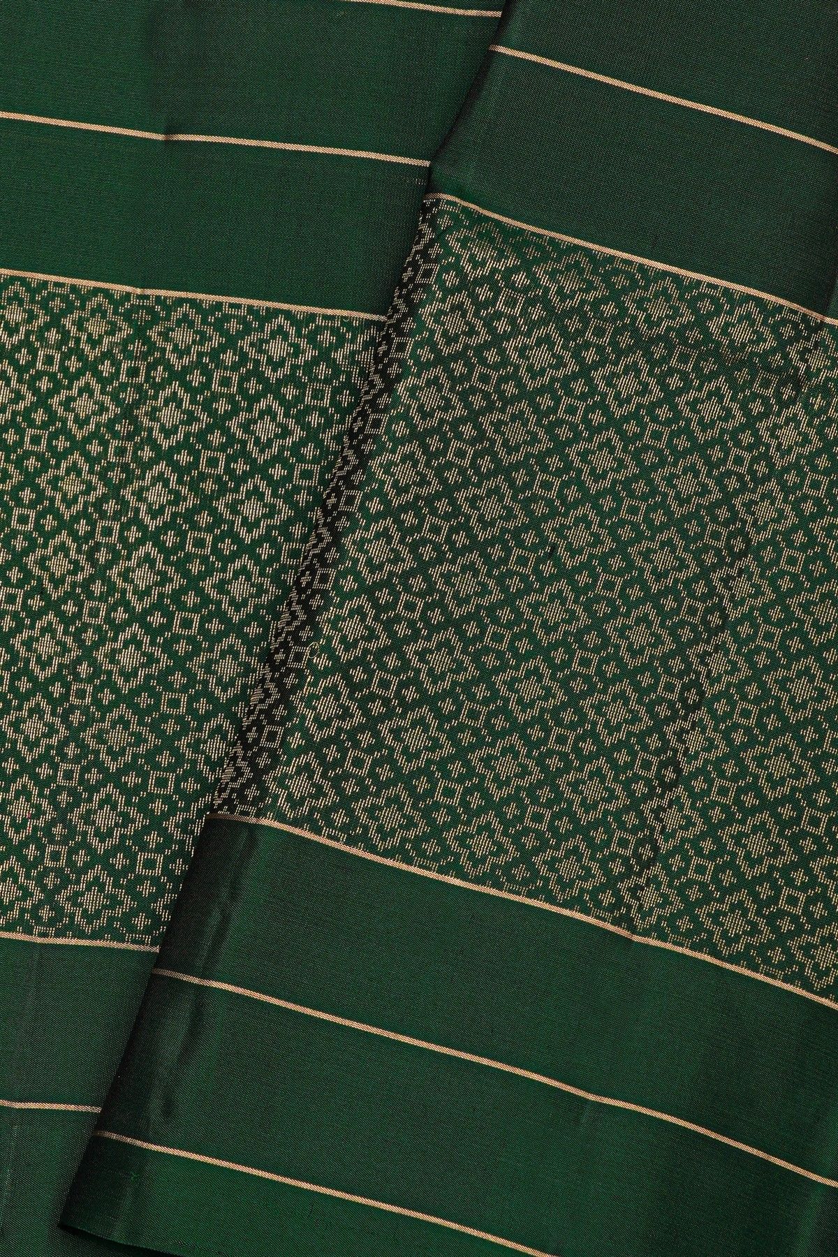 Coimbatore Silk Bottle Green Saree With Gap Border Motifs
