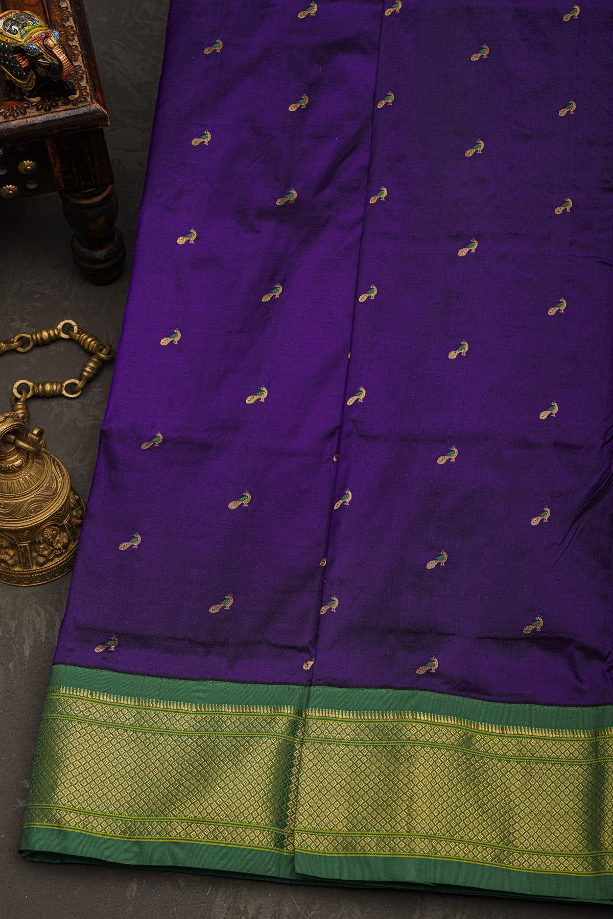Narayanpet Silk Violet Saree With Peacock Buttis Body