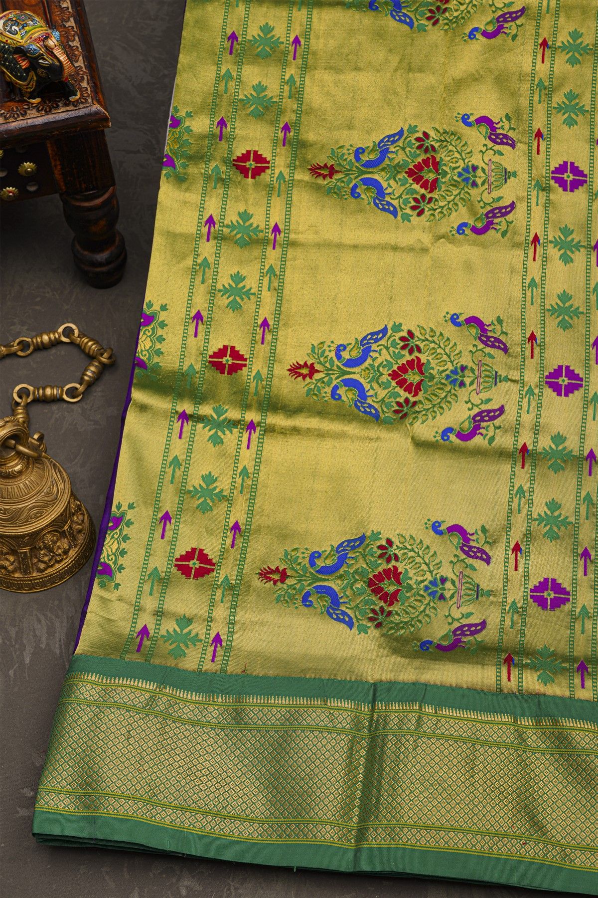 Narayanpet Silk Violet Saree With Peacock Buttis Body