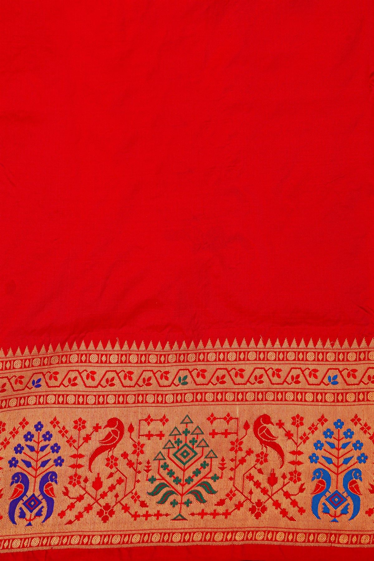 Narayanpet Silk Royal Blue Saree With Florals And Leaves Border