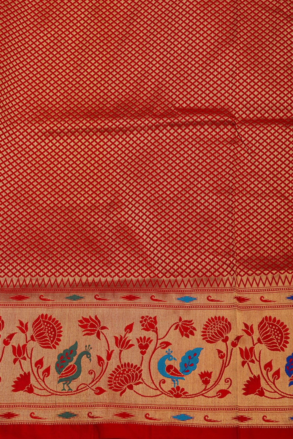 Narayanpet Silk Teal Blue Saree With Paithani Border