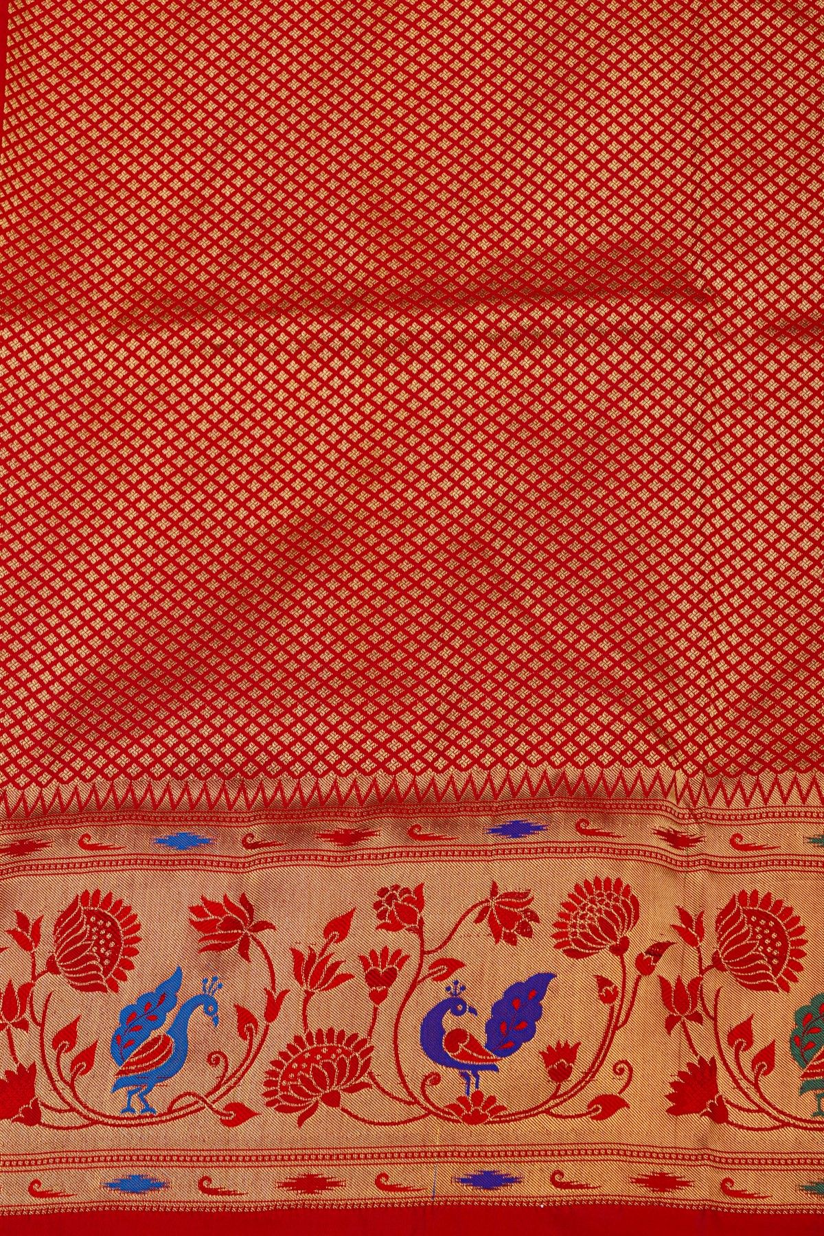 Narayanpet Silk Royal Blue Saree With Florals And Bird Jaal Paithani Border