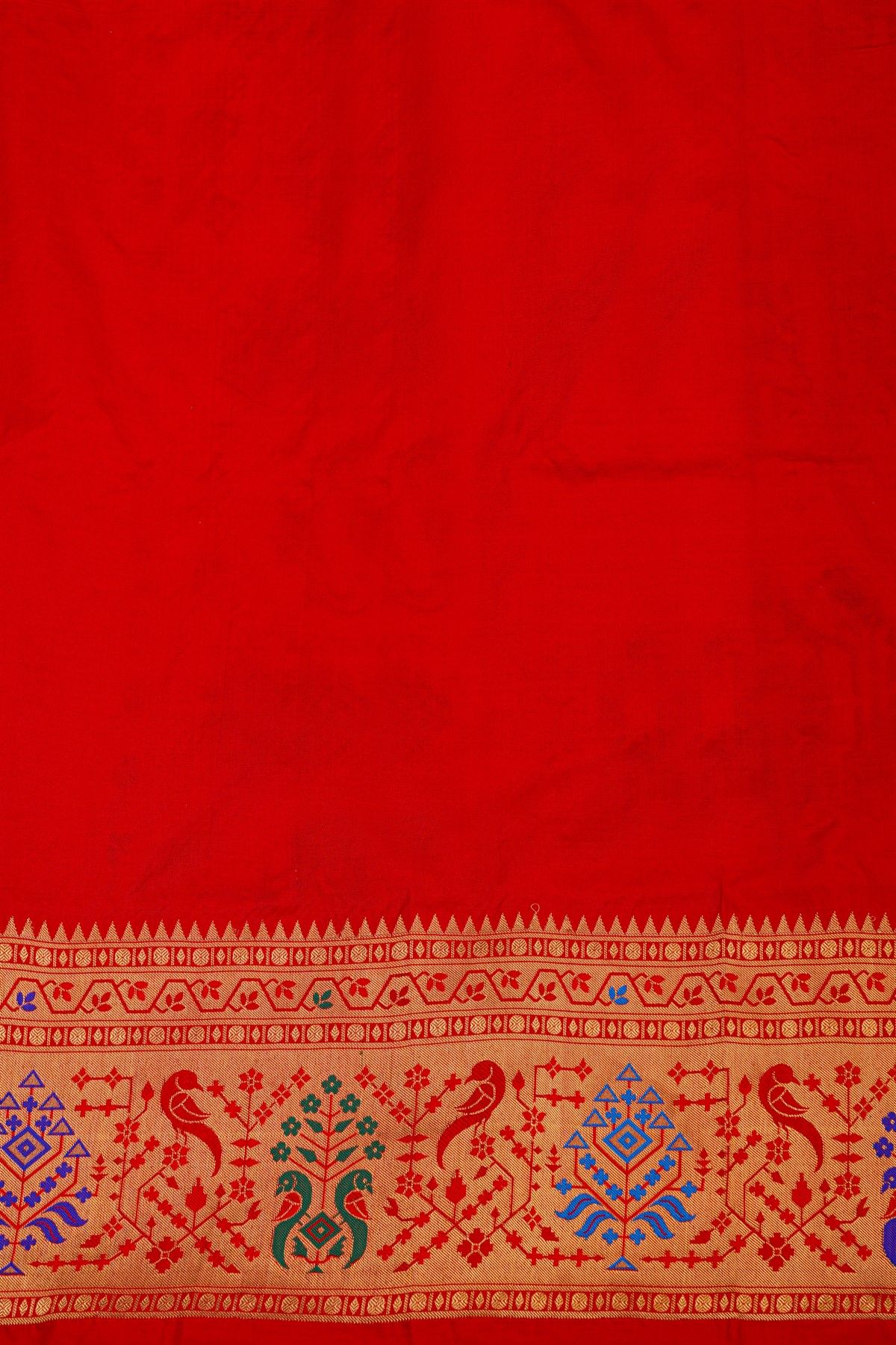 Narayanpet Silk Bottle Green Saree With Florals And Birds Border