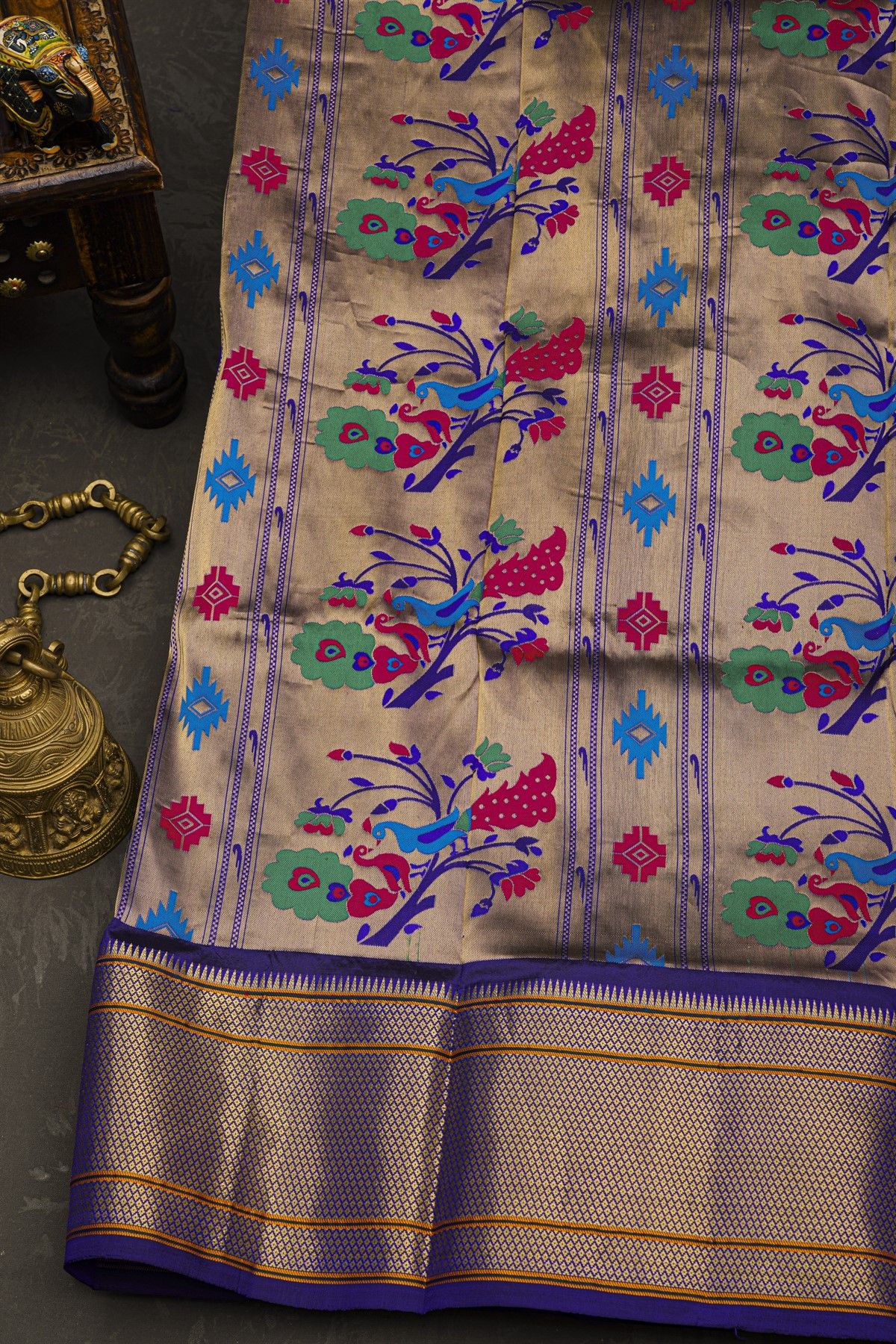 Narayanpet Silk Royal Blue Saree With Florals And Buttis Body