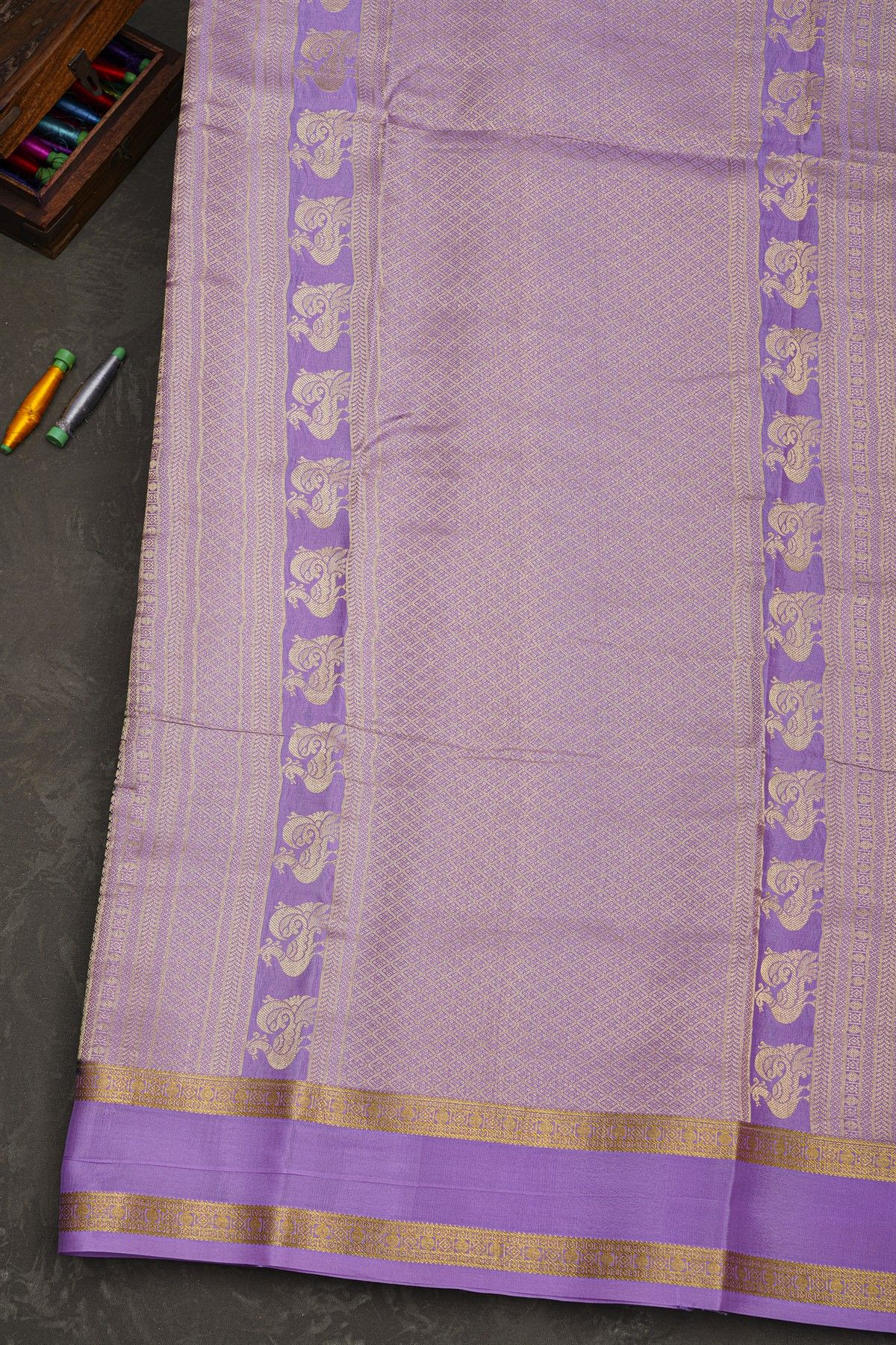 Mysore Crepe Navy Blue Saree With Gandaberunda Buttis Body