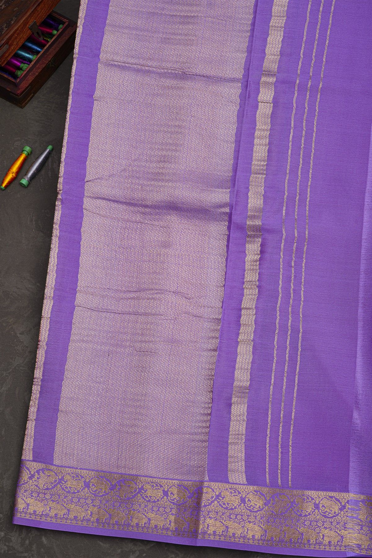 Mysore Crepe Rani Pink Saree With Vertical Stripes Body