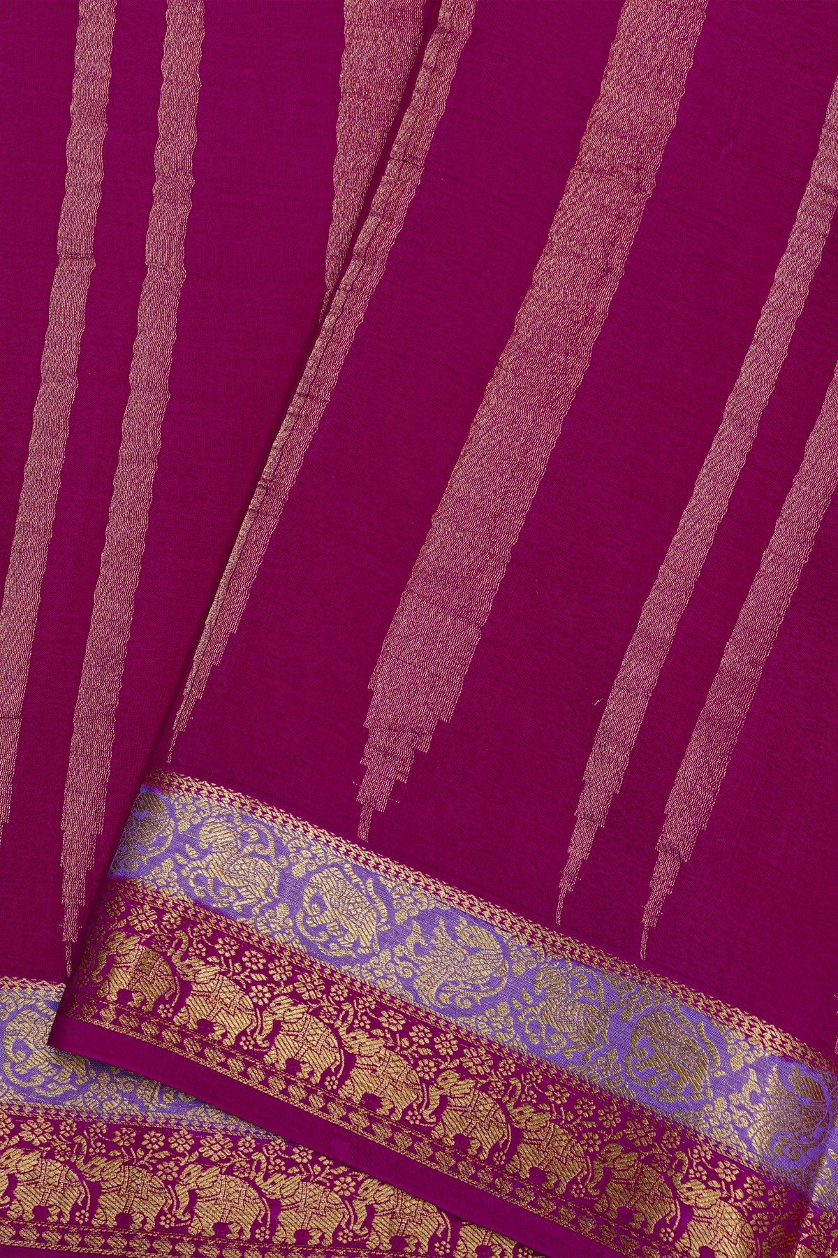 Mysore Crepe Rani Pink Saree With Vertical Stripes Body