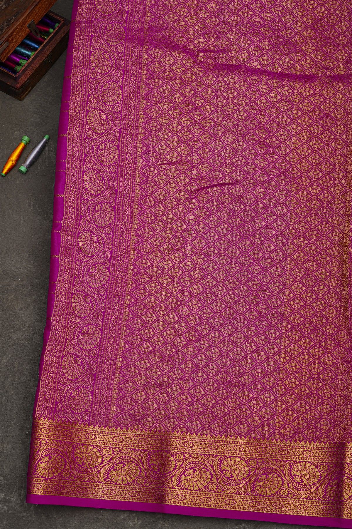 Mysore Silk Rani Pink Saree With Zari Checks Body