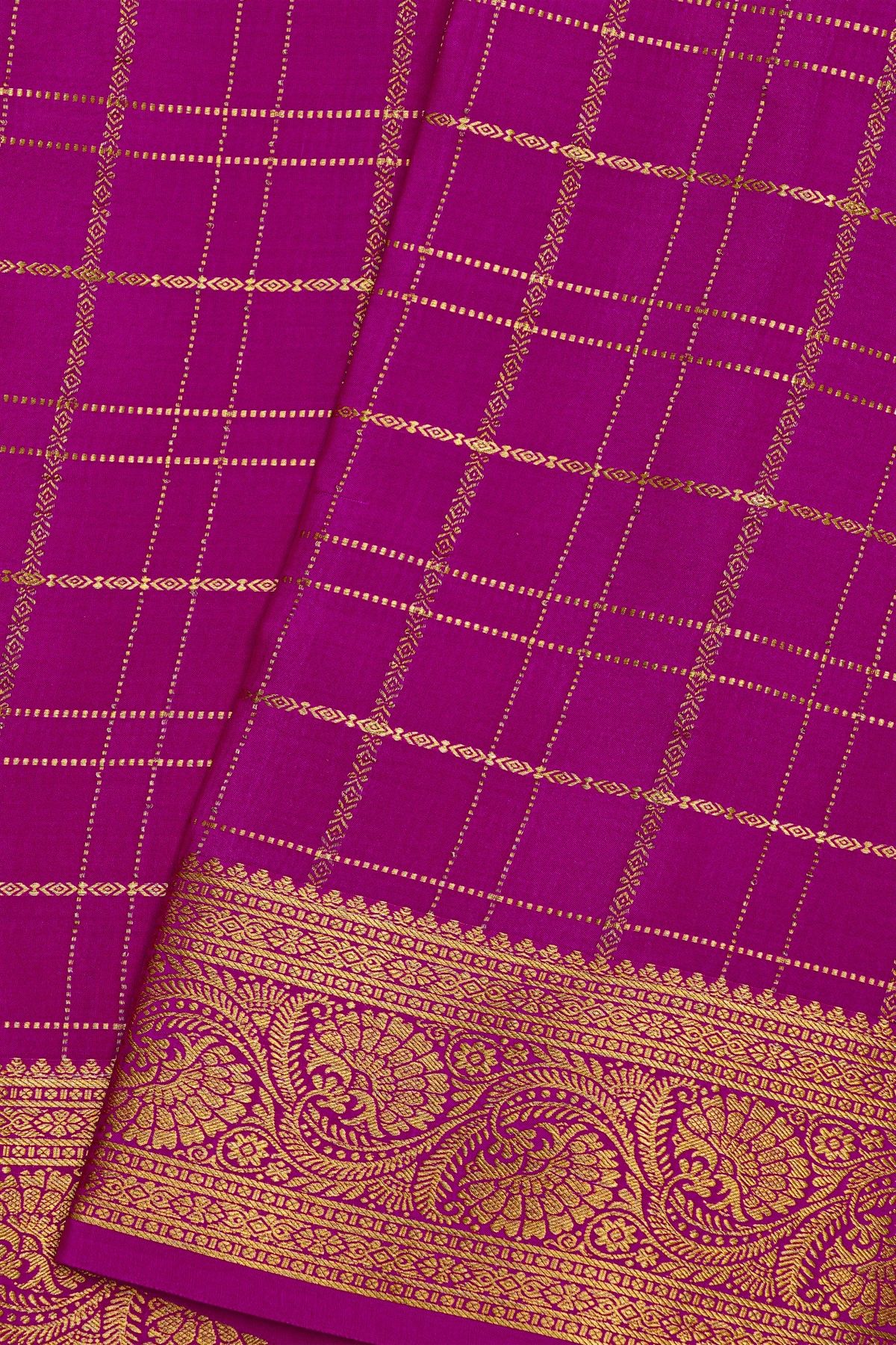 Mysore Silk Rani Pink Saree With Zari Checks Body