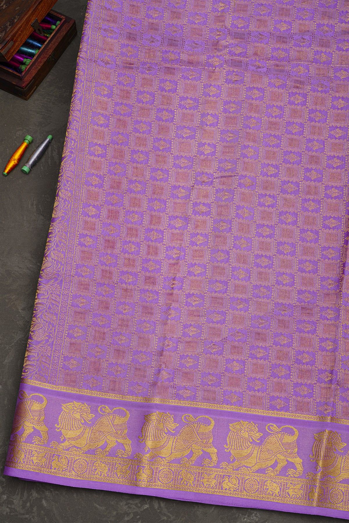 Mysore Crepe Rani Pink Saree With Yaali Buttis Body