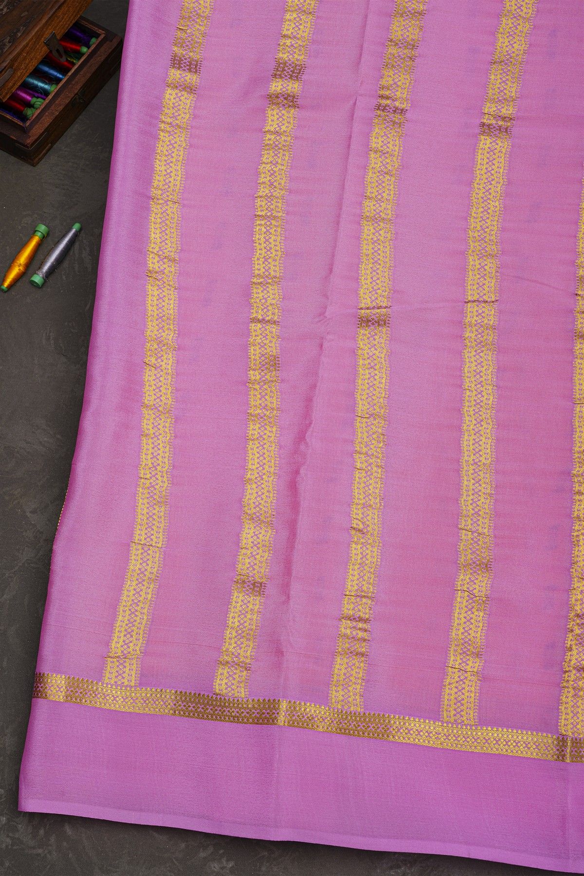 Mysore Crepe Yellow Saree With Florals And Buttis Body
