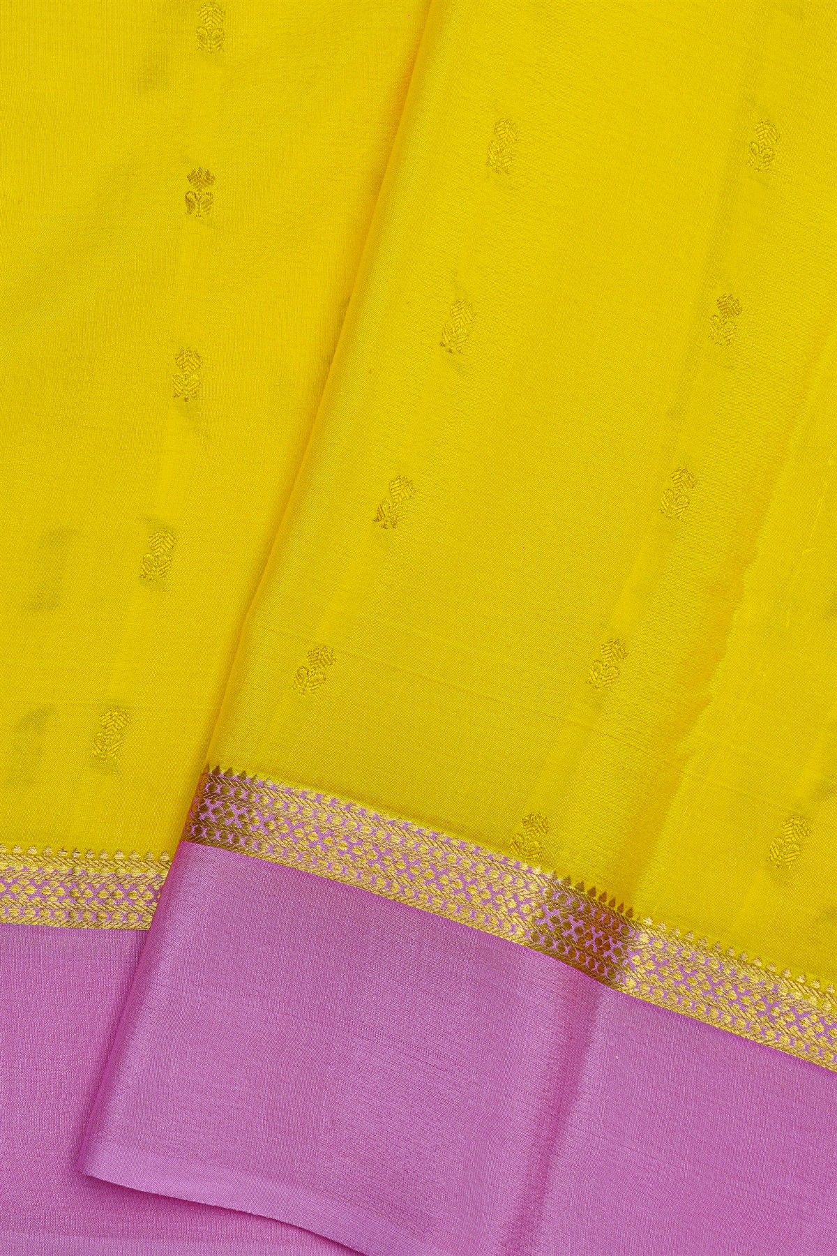 Mysore Crepe Yellow Saree With Florals And Buttis Body