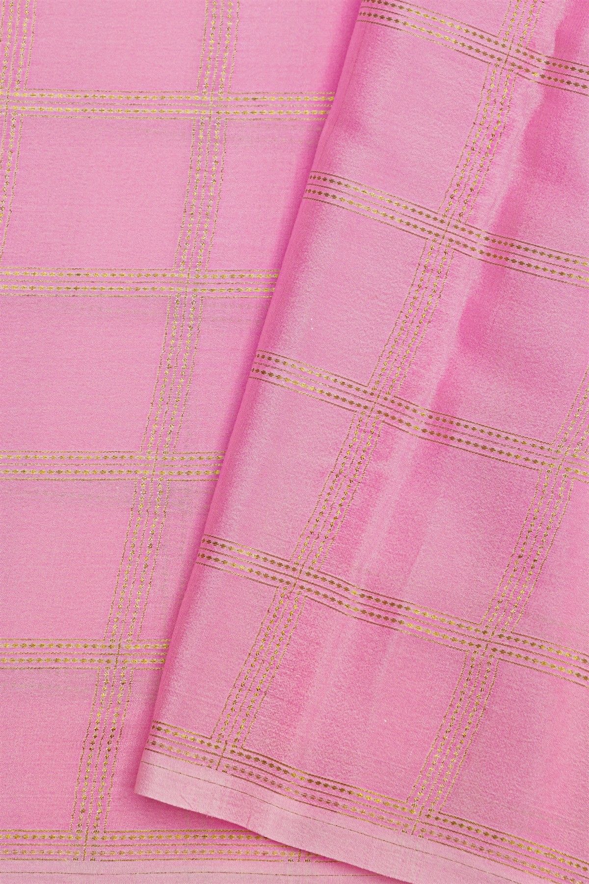 Mysore Crepe Baby Pink Saree With Zari Checks Body