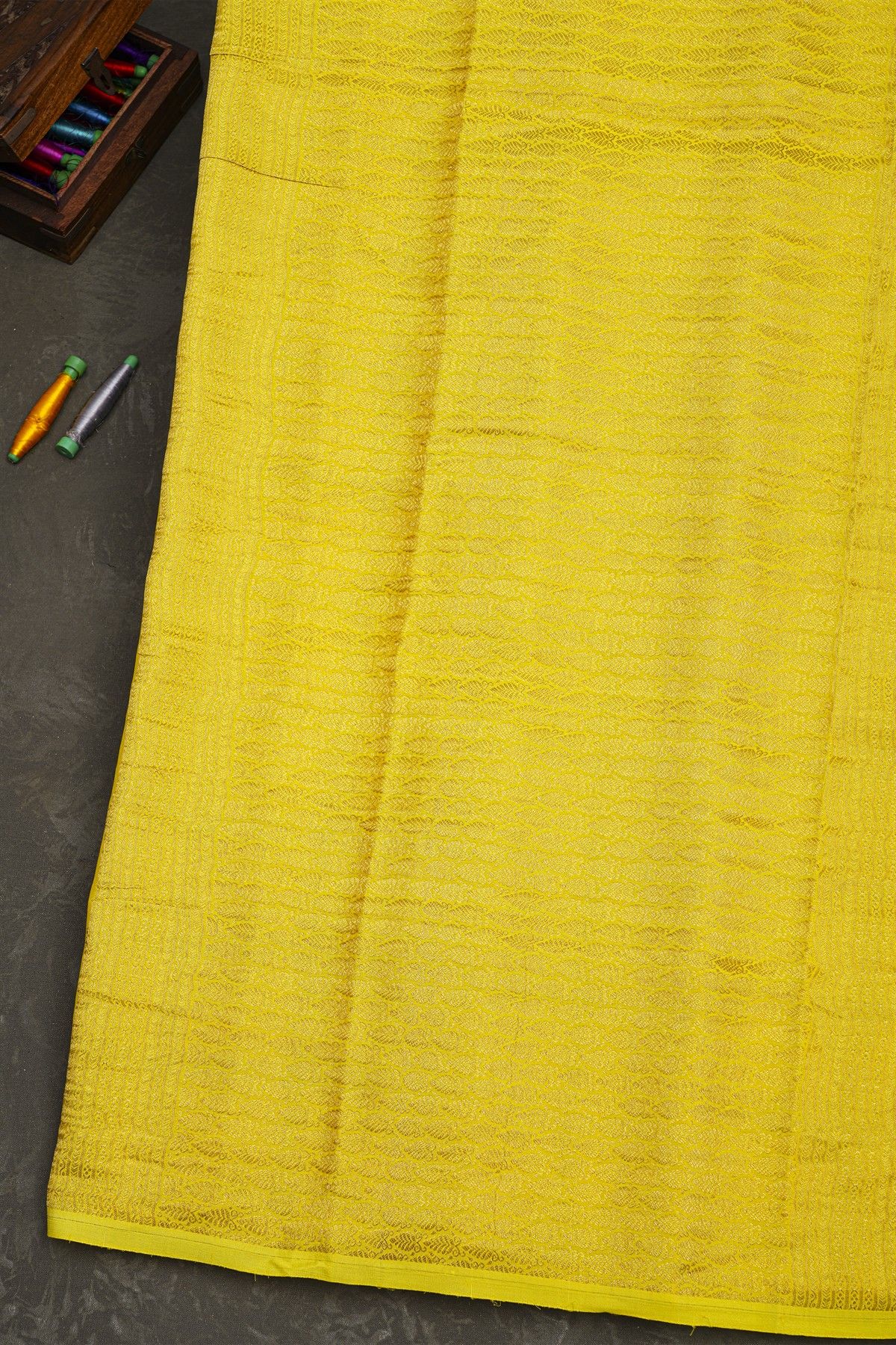 Mysore Crepe Yellow Saree With Zari Checks Body