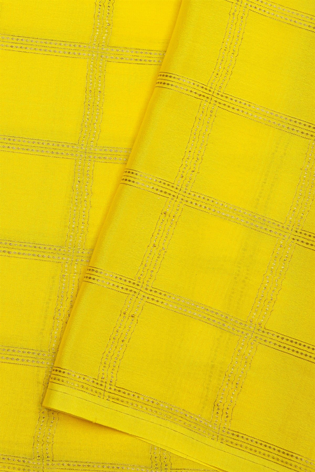 Mysore Crepe Yellow Saree With Zari Checks Body