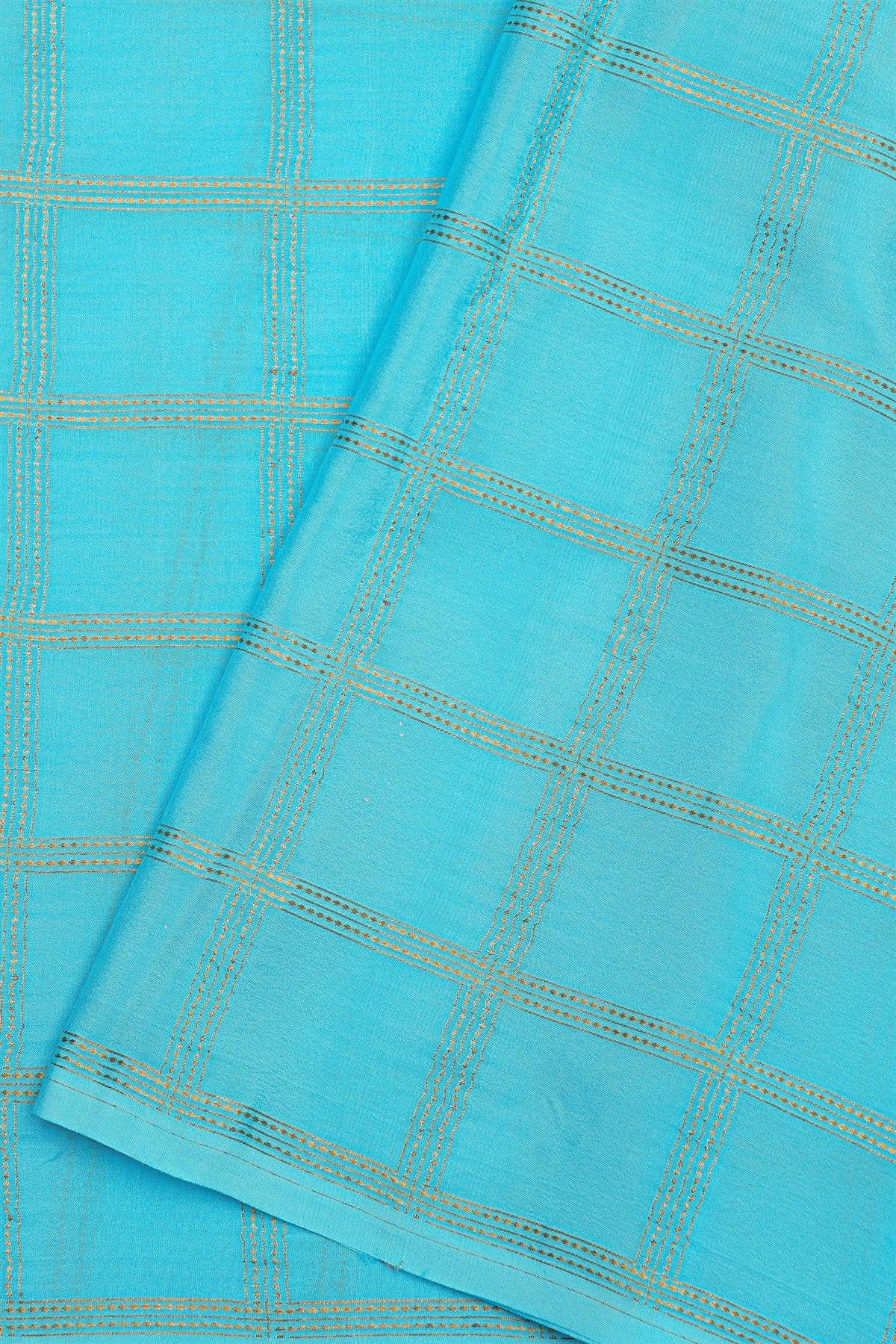 Mysore Crepe Sky Blue Saree With Zari Checks Body