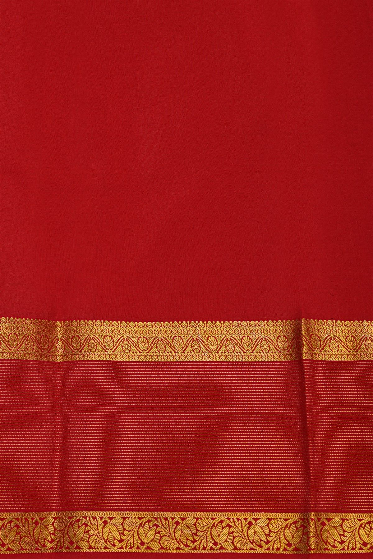 Mysore Crepe Red Saree With Florals And Leaves Jaal Border