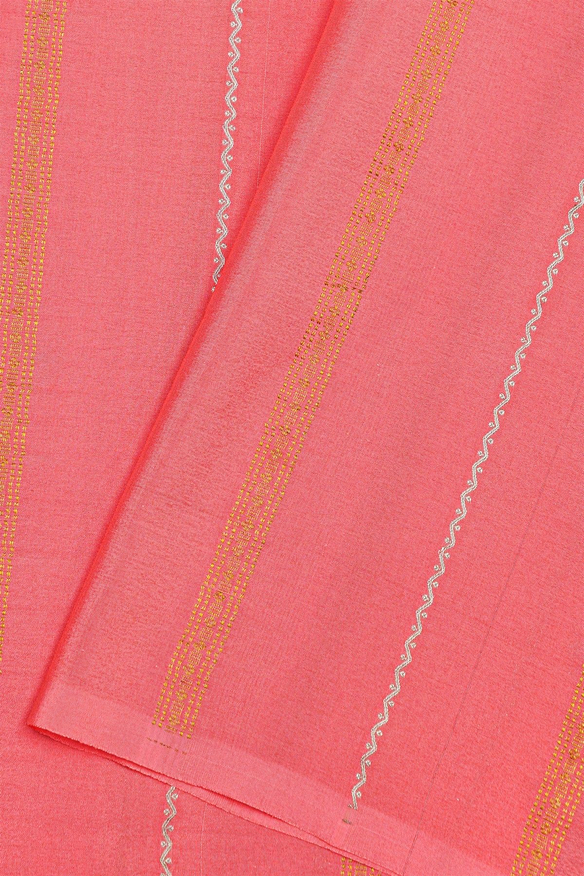 Mysore Crepe Peach Pink Saree With Zari Lines Body