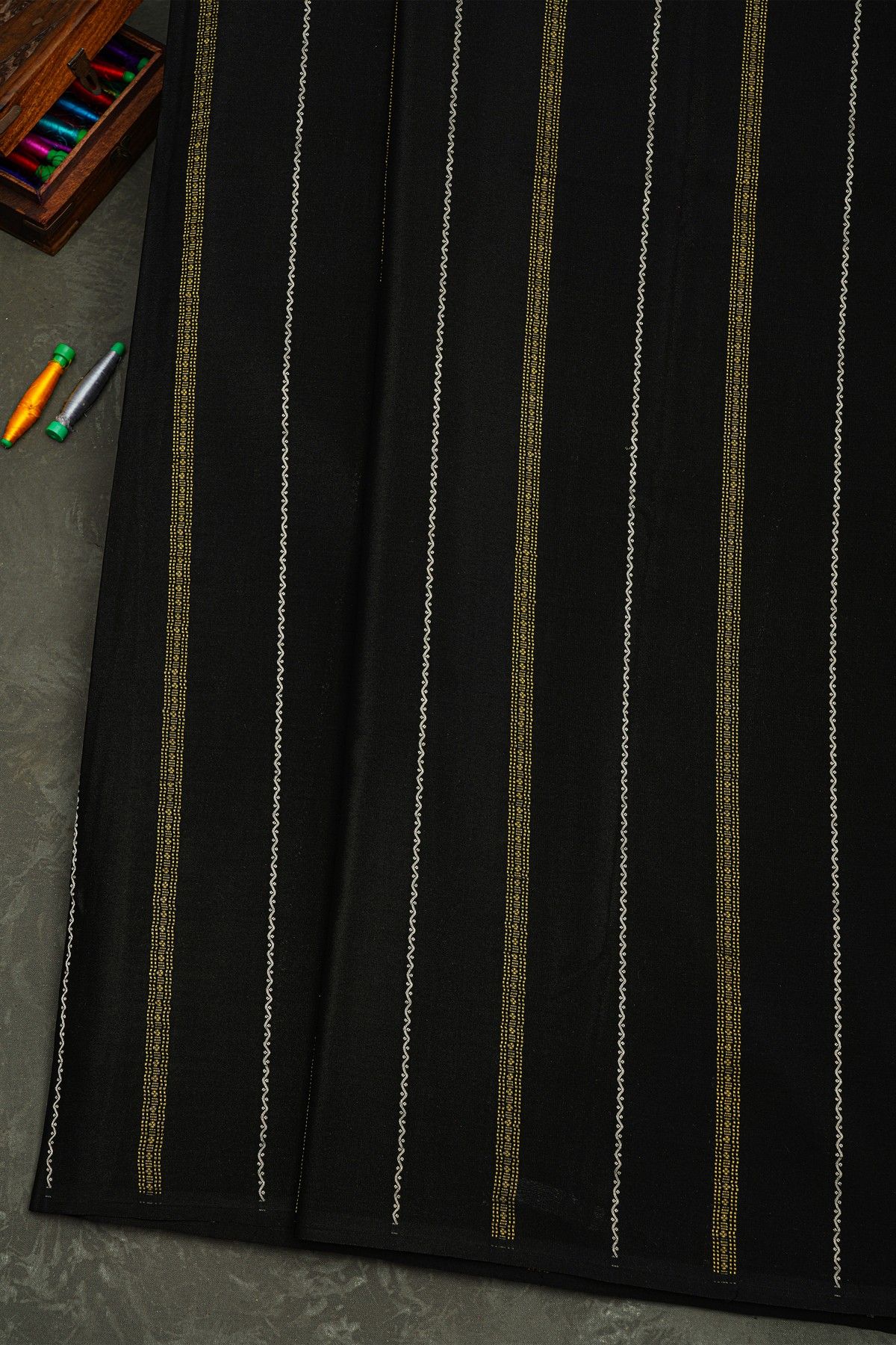 Mysore Crepe Black Saree With Zari Lines Body