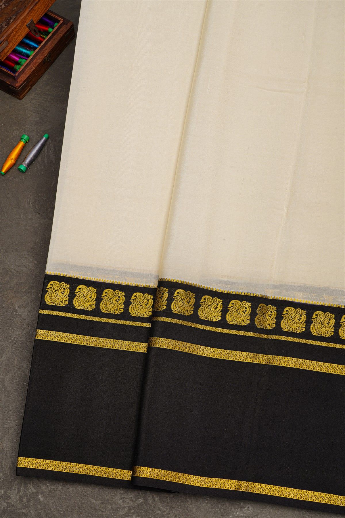 Mysore Crepe White Saree With Gap Border