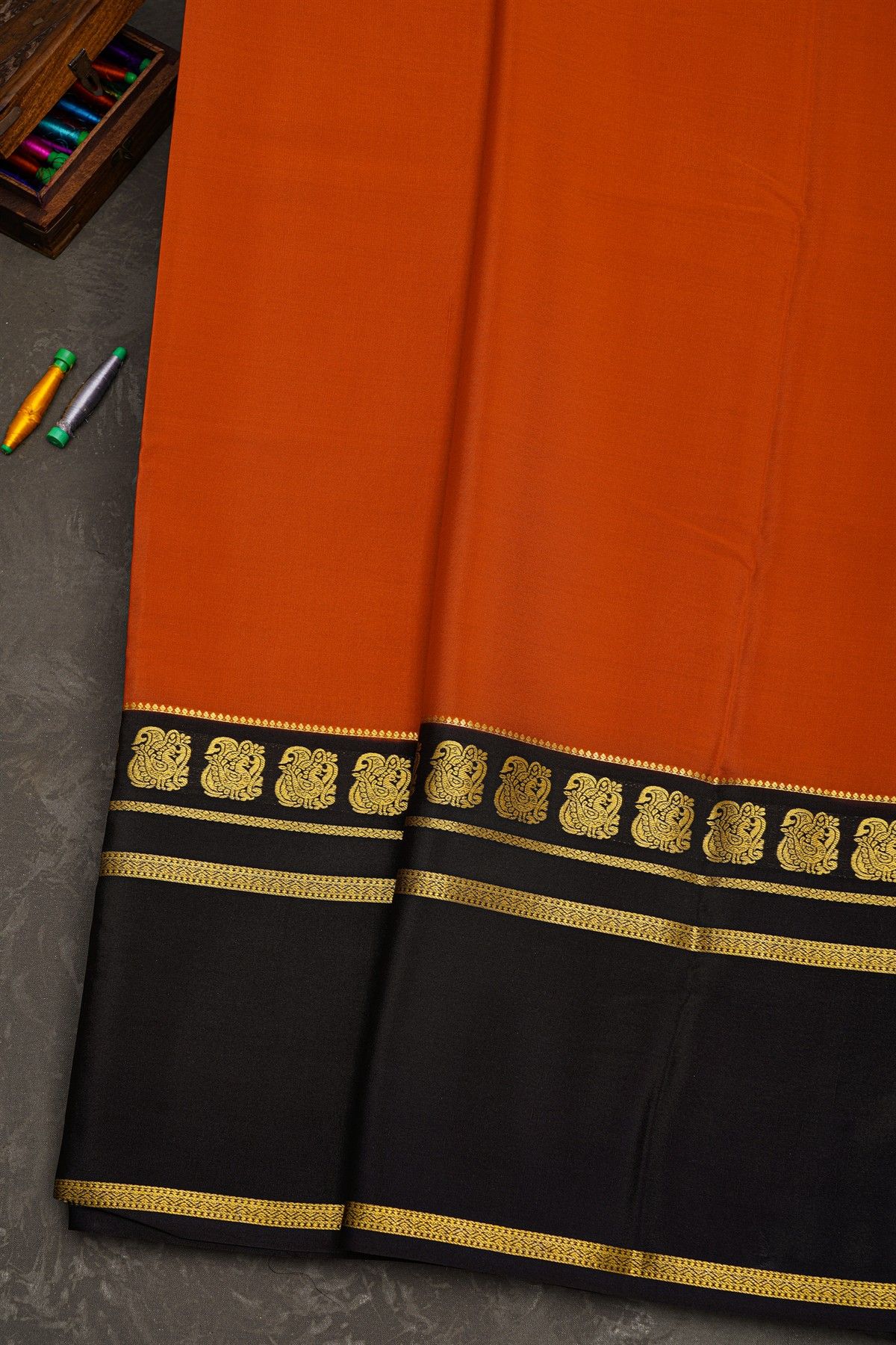 Mysore Crepe Rust Orange Saree With Gap Border