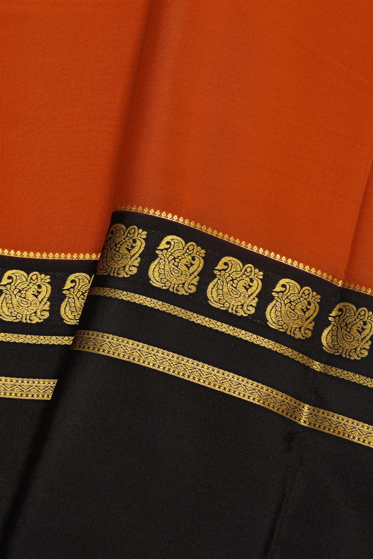 Mysore Crepe Rust Orange Saree With Gap Border