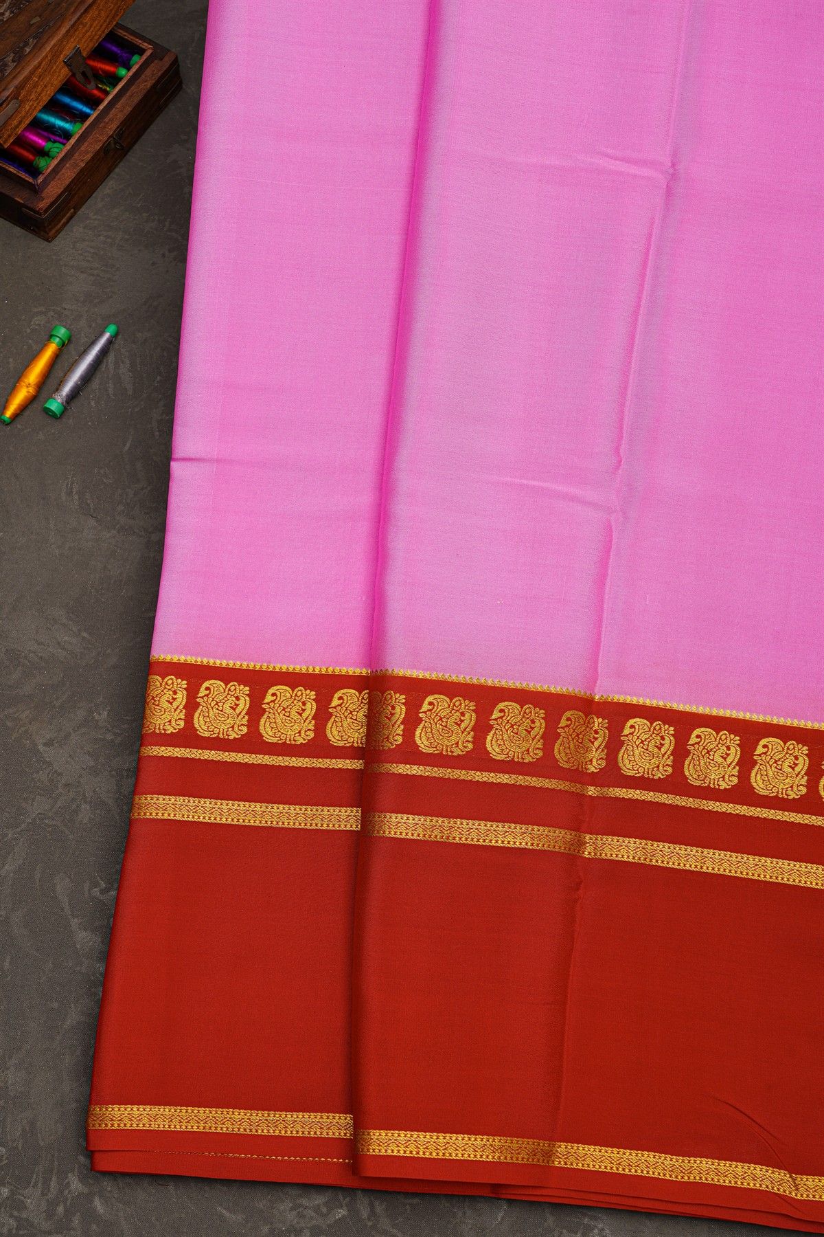 Mysore Crepe Baby Pink Saree With Gap Border
