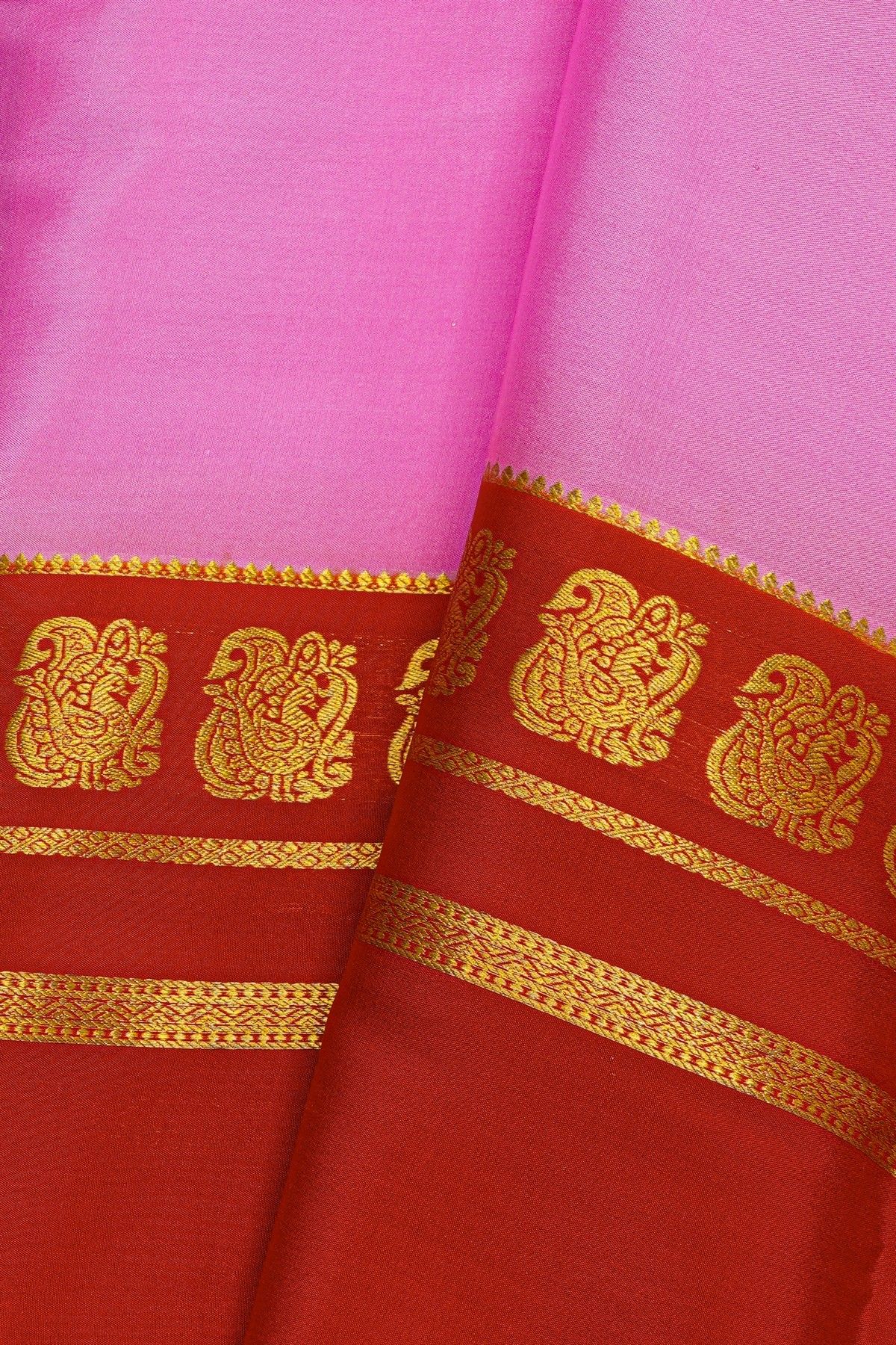 Mysore Crepe Baby Pink Saree With Gap Border