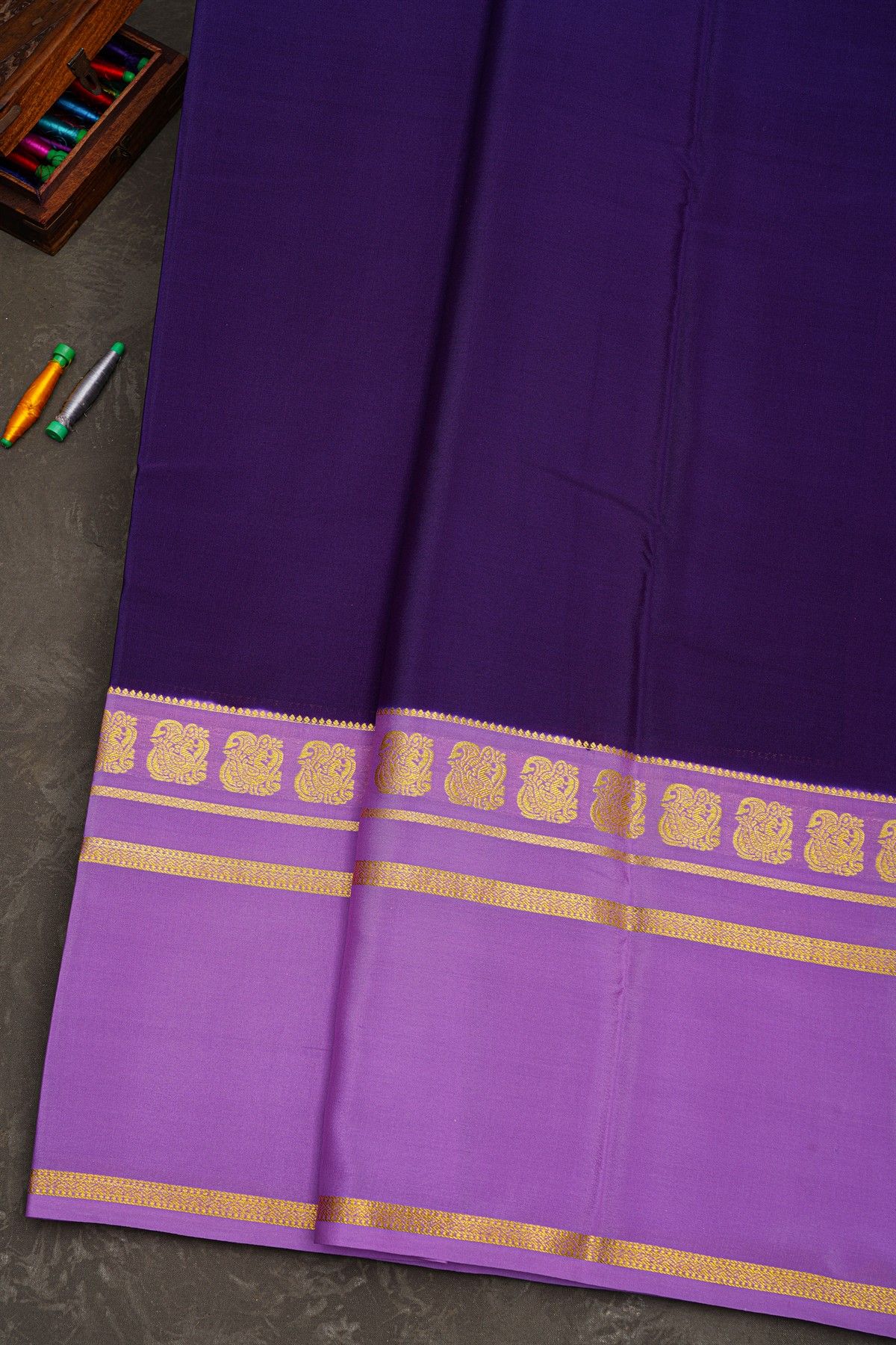 Mysore Crepe Dark Violet Saree With Gap Border