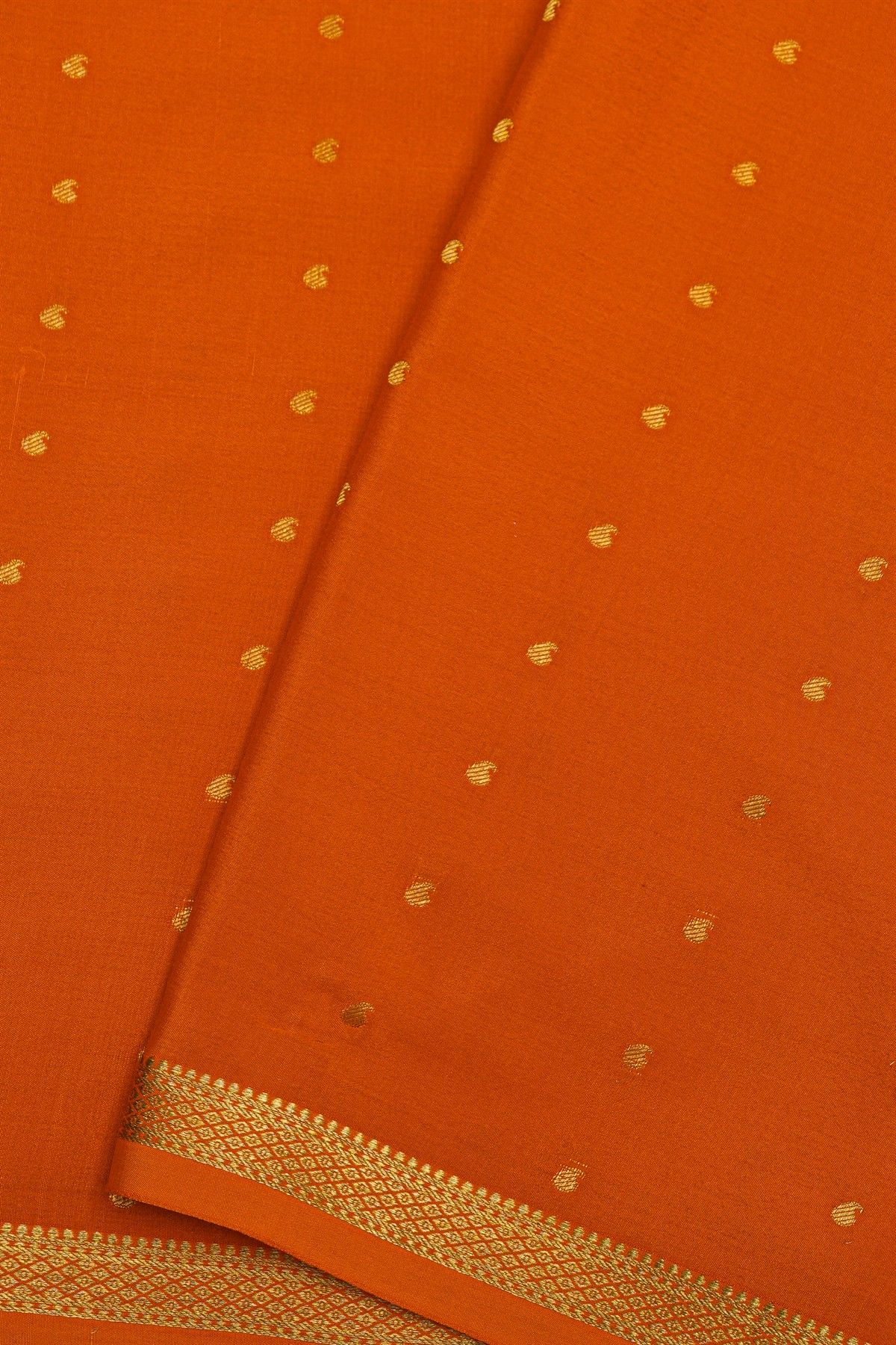 Mysore Crepe Rust Orange Saree With Small Mango Paisley Buttis Body