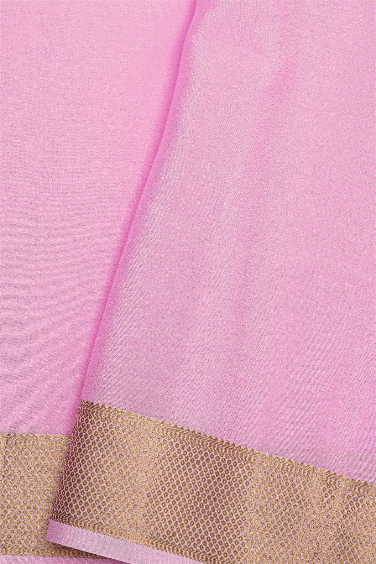 Mysore Crepe Baby Pink Saree With Zari Checks Body